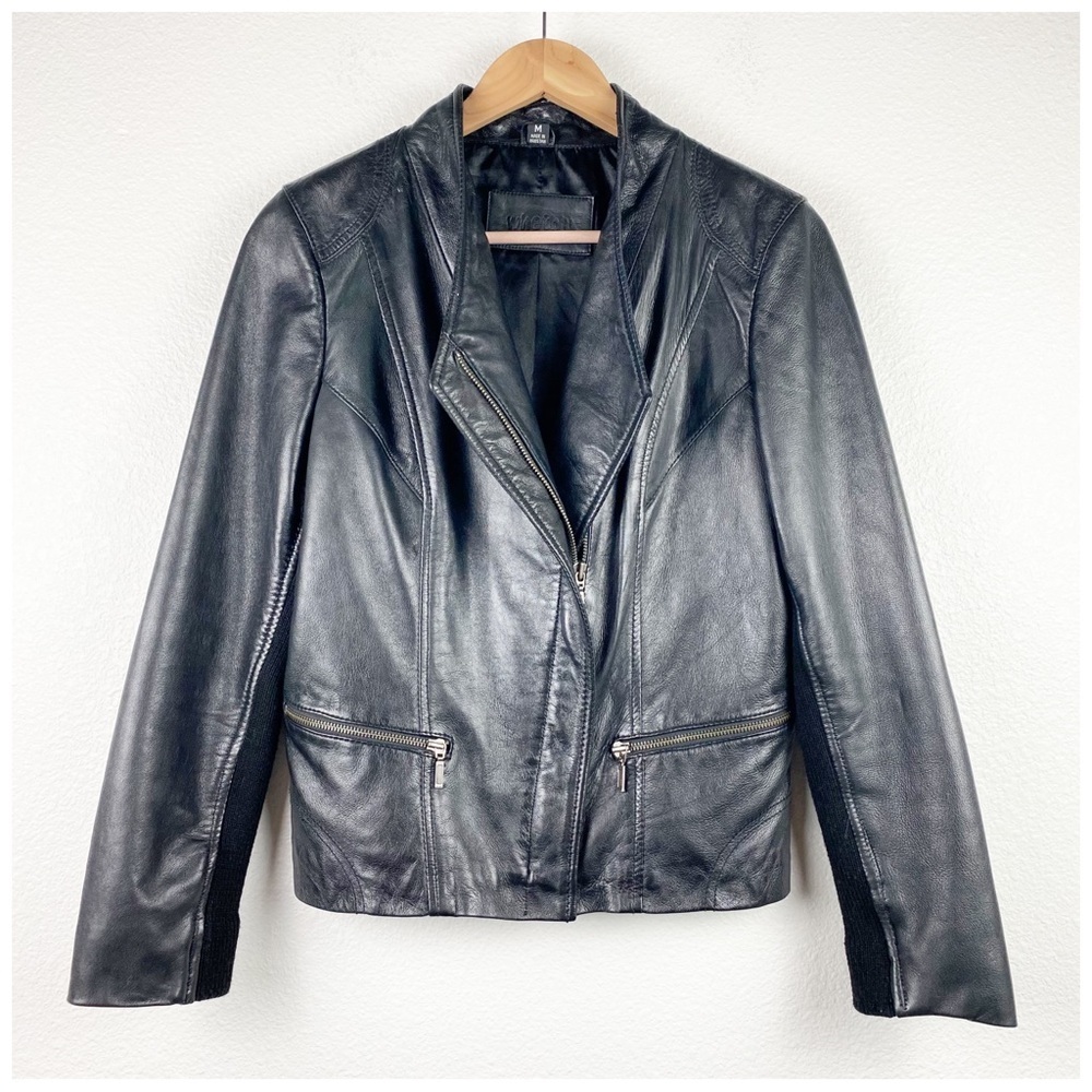 Whetblu Black Asymmetric Zip Leather Jacket Size Medium - Picture 5 of 11